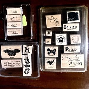 19 Wood Mounted Rubber Stampin Up Stamps - 3 Sets Vintage